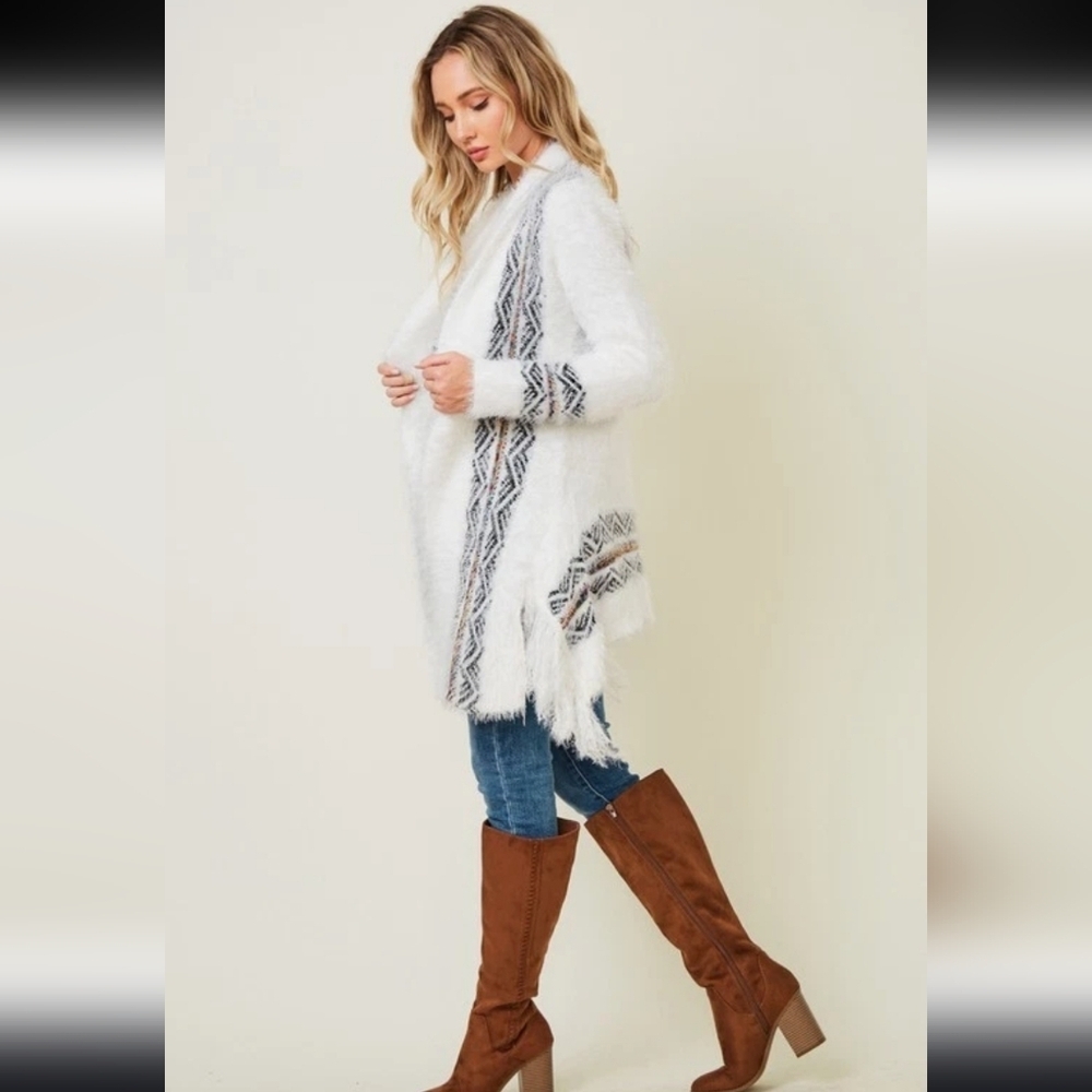 Northern Angel Rainbow Fuzzy Tribal Cardigan With Aztec Pattern - Picture 7 of 14